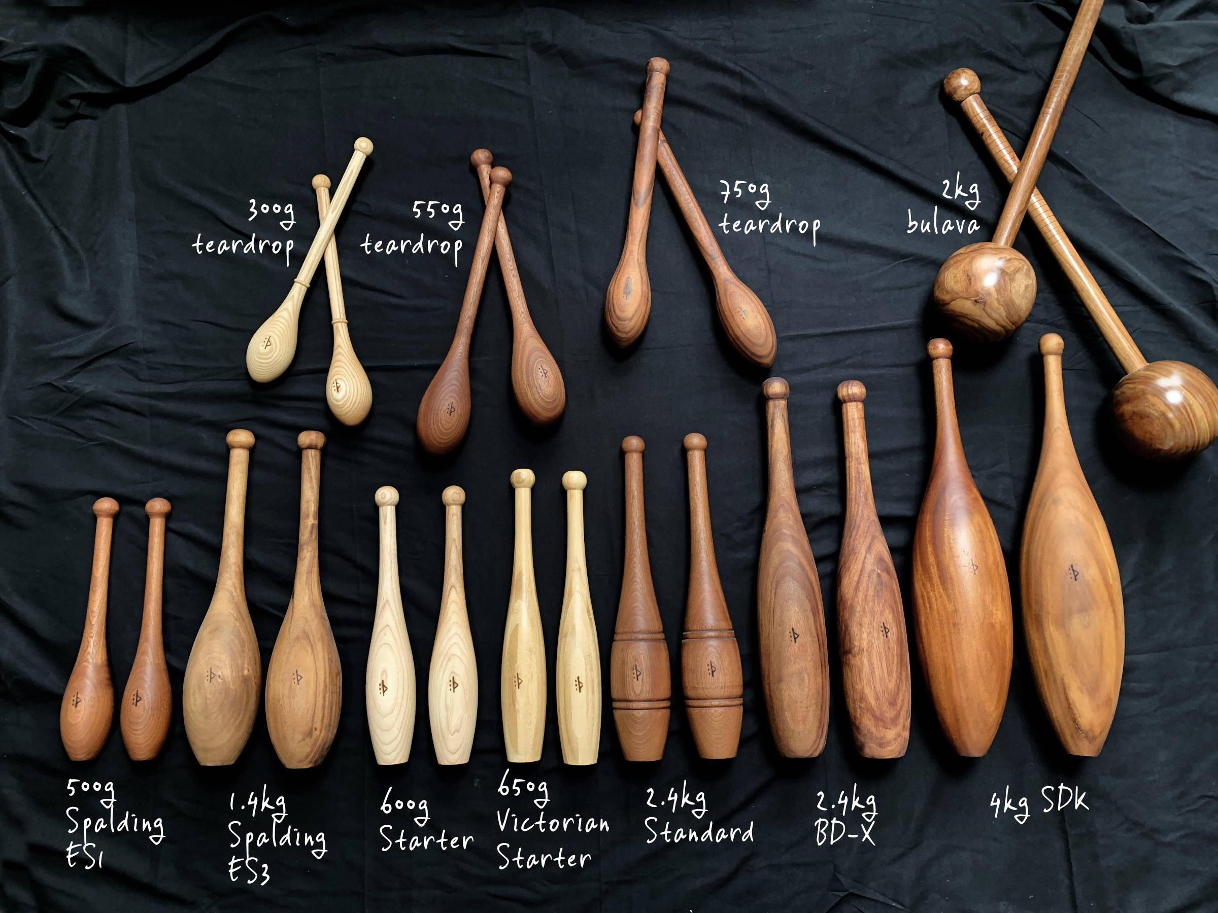 A wide range of Indian club sizes, shapes and weights for sale