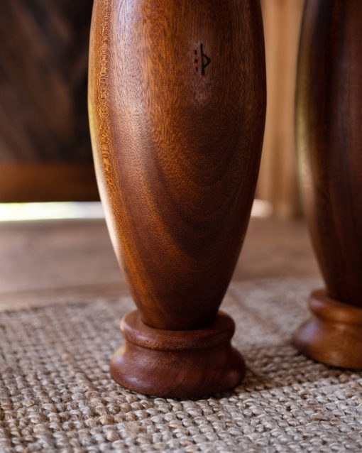 Hand-turned wooden bases for SDK Indian clubs and tai chi balls