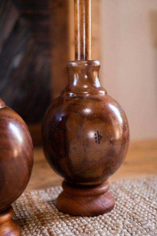 Hand-turned wooden bases for Hanuman bulava clubs and tai chi balls