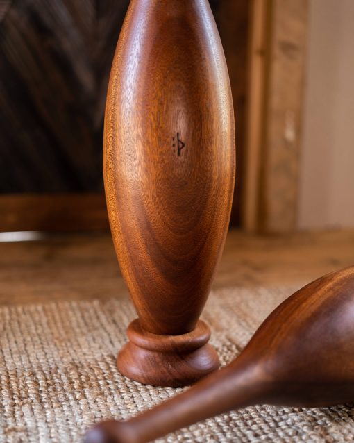 Hand-turned wooden bases for SDK Indian clubs and tai chi balls